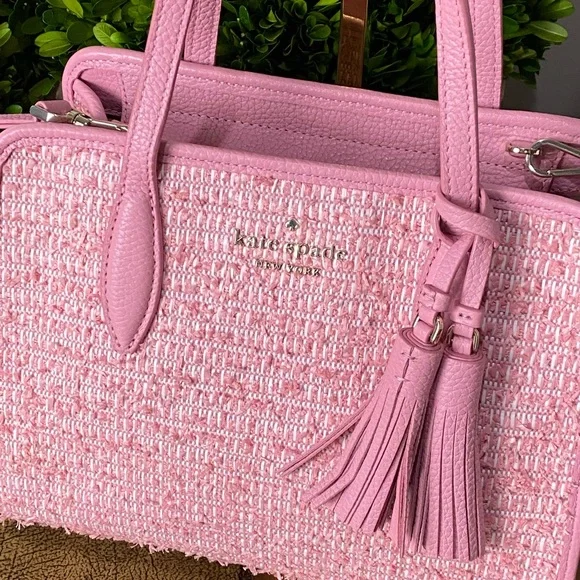 Kate Spade Pink Rowe Summer Tweed Medium Top Zip Satchel - Picture 3 of 17